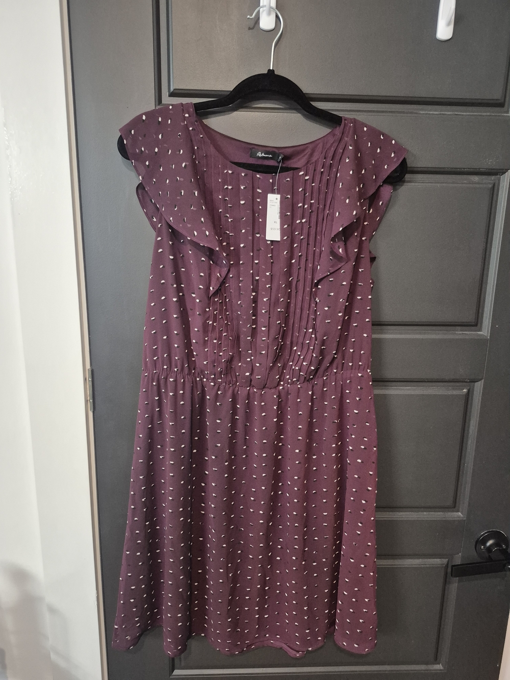 Reitmans Plum Printed Ruffle-Sleeve Dress
